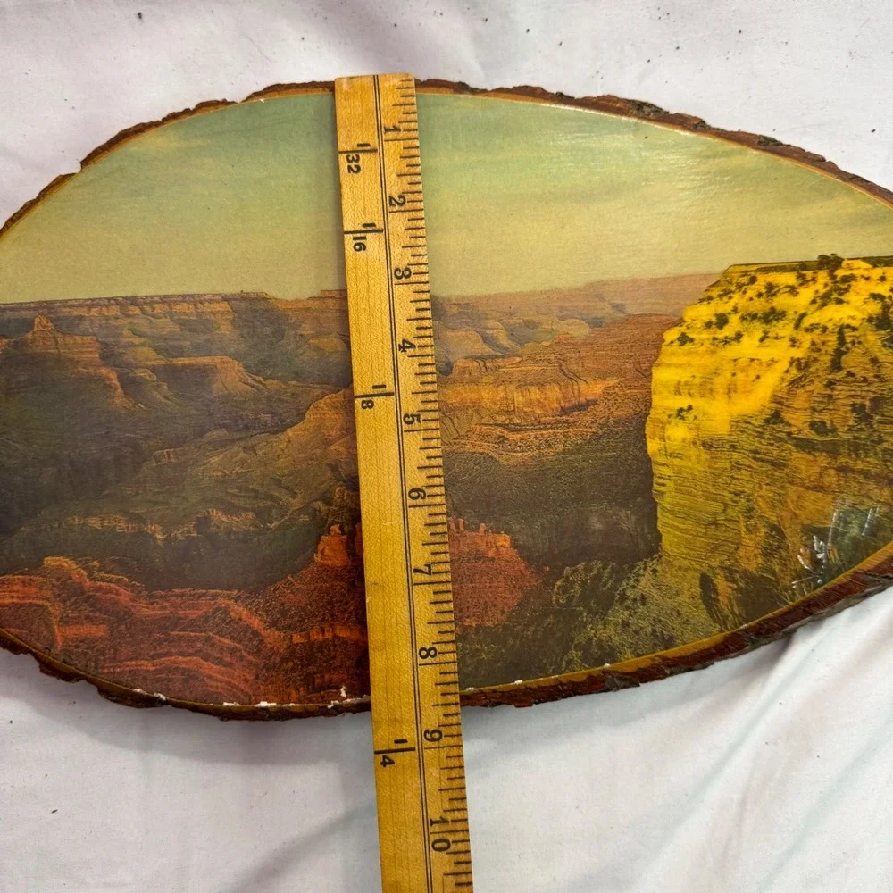 Vintage Grand Canyon Sunset Wood Slice Wall Plaque Rustic Bark Edge Souvenir USA